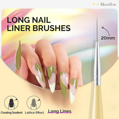 MelodySusie Nail Art Liner Brushes 5Pcs Professional Gel Polish Painting Art Design Pen Set for Thin Long Lines, Tiny Details, Fine Drawing, Delicate Coloring Sizes 5/7/9/11/20mm