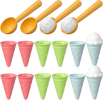 Potchen 16 Pcs Plastic Ice Cream Cones Cups and Scoop Set, Beach Sand Toys for Kids, Summer Sandbox Ice Cream Mold Set for Sensory Table, Outdoor Play Backyard Seaside Activities, Macaron Pastel