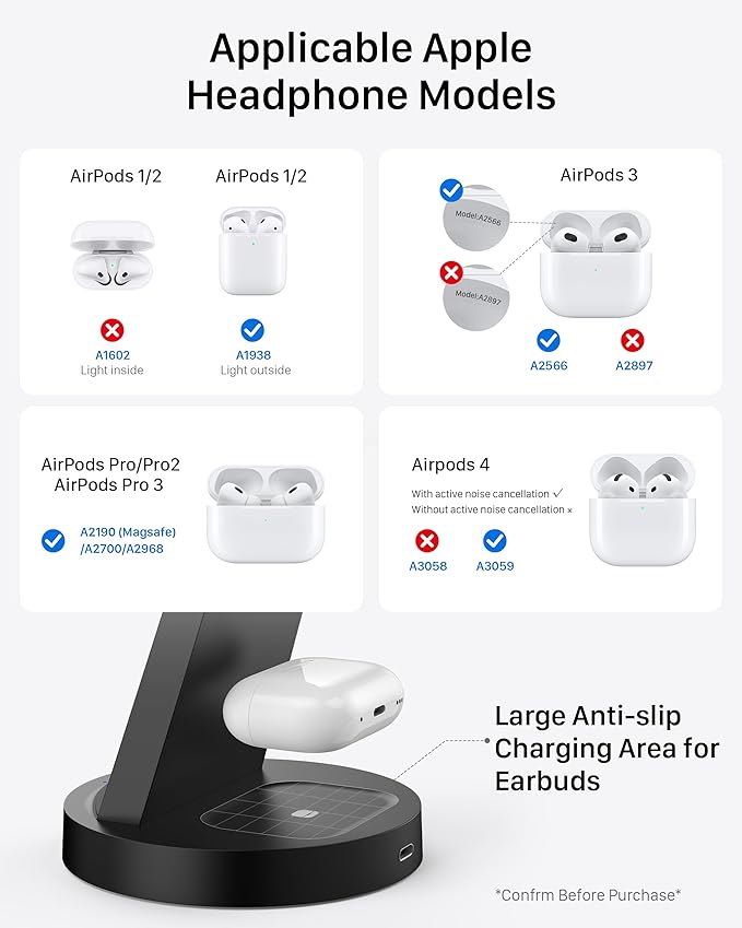 Anlmz 3 in 1 Charging Station for iPhone, Wireless Charger for iPhone 17 16e 16 15 14 13 12 11 X Pro Max & Apple Watch - Wireless Charging Station for AirPods 4 3 Pro