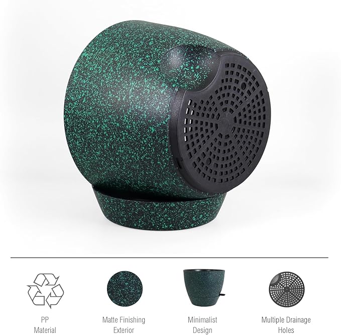 12 inch Large Self Watering Pots for Indoor Outdoor Plants, Flower Plant Pots with Mesh Drainage Holes for Garden House Plants, Plastic Planters for Home, Black with Green Speckles