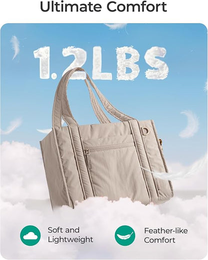 BAGSMART Boxy Tote Bag for Women, Crossbody Work Bag with Zipper | 3 Sizes Small Mini Tote Bag, Inner Tumbler Pocket Crush Bow Should Bag for Travel Work College