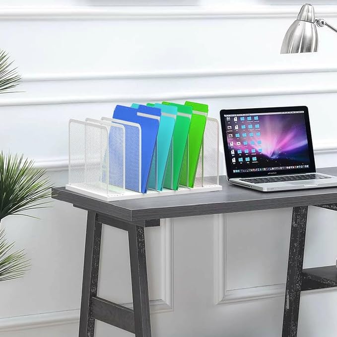 Kuntine.B 7-Section Upright Desk File Organizer Silver 1 Pack | Vertical, Mesh, Metal, Assembly, Stability, Sturdiness, Organization, Standing