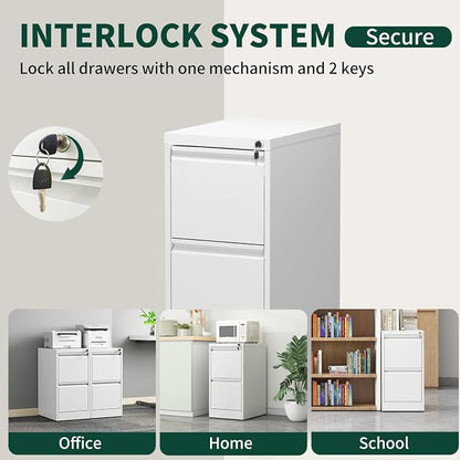 5 Drawer File Cabinet with Lock, Metal Vertical File Cabinets for Home Office, Office Furniture for Organization Hanging Legal/Letter/A4, Office File Cabinet Storage Cabinet, Require Assembly, White