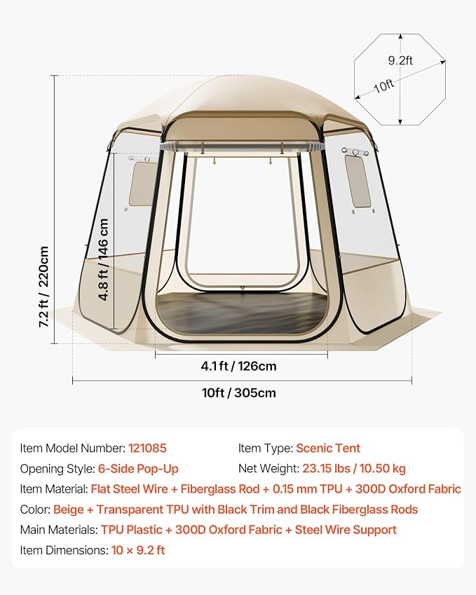 VEVOR Pop up Sports Tent, 8 Sizes Optional Clear Bubble Tent for 1-6 Person, Waterproof Outdoor Pod with Floor Mat & Top Cover, Garden Igloo Dome Tents Camping Shelter for Sports Watching