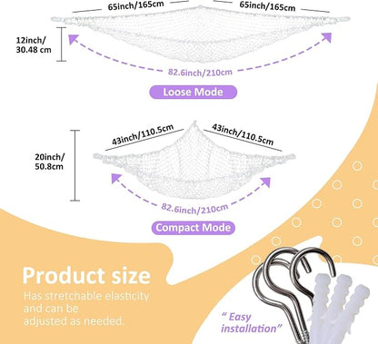 Lazebox Stuffed Animal Net Hammock for Plushie Toys, Stuffed Animal Hammock Corner for Kids' Room Decor, Ideas for Organizing Stuffy Collection, White, XL (82.6" x 43" x 43")-Pack of 2