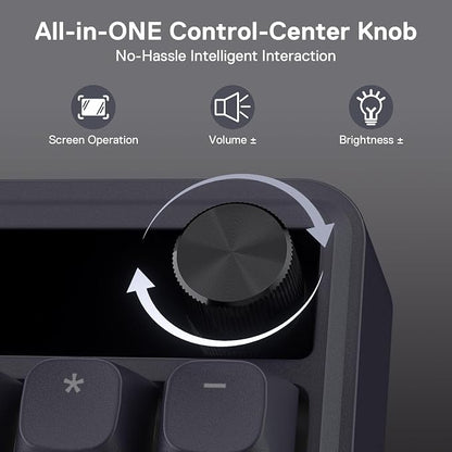Redragon K762 PRO Wireless 104-Key Gasket Gaming Keyboard, Screen & Knob | Easy-Control LED Info Display, 0-Delay Tri-Mode, Cushioned 5-Layer Noise Dampening for Creamy Thocky Sound, Full-Size 104-Key
