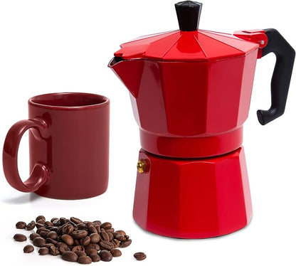 Mixpresso 3 Cup Moka Pot Stovetop Espresso Maker, Italian Cuban Coffee Pot | 5oz aluminum Italian coffee maker for gas and electric stovetops, small design for traditional coffee at home, Mug 4.4 Oz