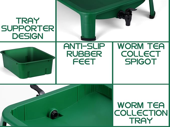 Blütezeit 5-Tray Worm Compost Bin, 53QT Worm Composter Indoor & Outdoor, Worm Farm Starter Kit for Vermicomposting, Recycling Food Waste (Green)