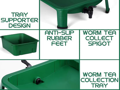 Blütezeit 5-Tray Worm Compost Bin, 53QT Worm Composter Indoor & Outdoor, Worm Farm Starter Kit for Vermicomposting, Recycling Food Waste (Green)