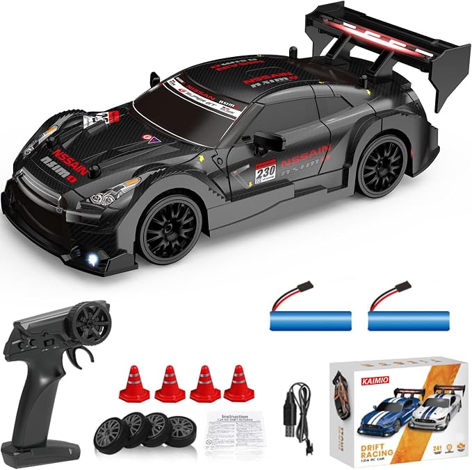 1:24 Scale RC Drift Car 4WD 2.4GHz 30KM/H High Speed Racing Sport Toy Car with LED Lights, Racing and Drift Wheels (8601-Black)