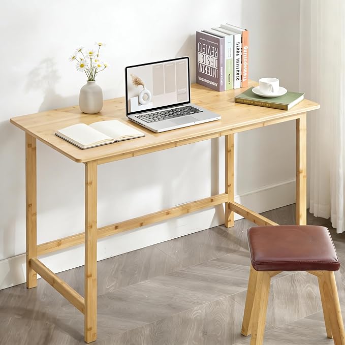 Nnewvante 47 Inch Computer Desk, Bamboo Writing Desk | Modern Simple Work Desk, for Home Office, Gaming Desk Study Table