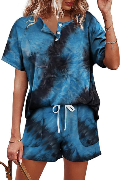WIHOLL Two Piece Outfits for Women Lounge Sets Button Down Top and Shorts Set Sweatsuits with Pockets