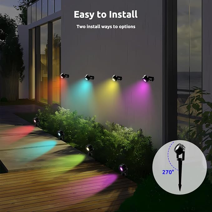 VTimes 8pcs Smart RGBW Landscape Lights IP65 Waterproof Outdoor SpotLights | Low Voltage Landscape Lighting, APP & Remote Control and Timing, Color Changing Outdoor for Yard, Garden, Lawn, Holiday Decor