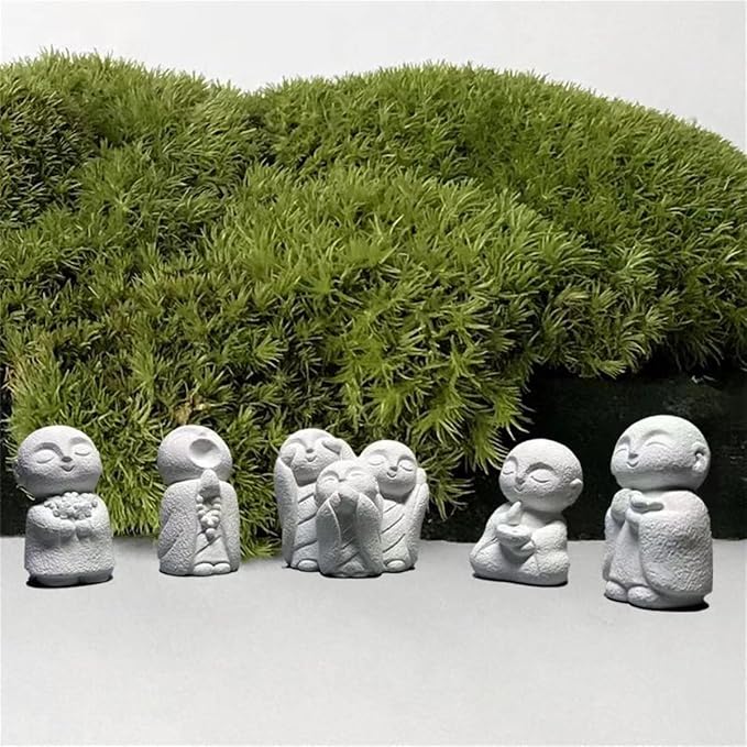 livelyfish Japanese Monk Statue Praying Zen Sandstone Mini Buddha Statues Asian Garden Sculptures for Wealth Good Luck Feng Shui Home Decor, G