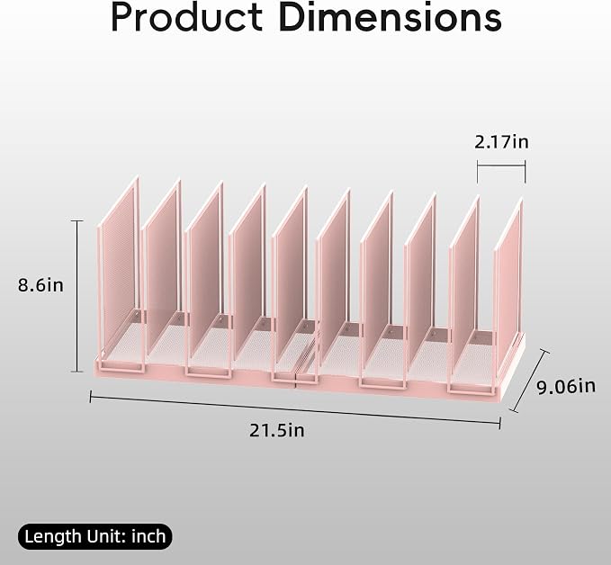 9-Section Desk File Organizer, Vertical File Holder, Mesh Desktop File Folder Metal File Organizer Stand for Office Home Classroom, Pink