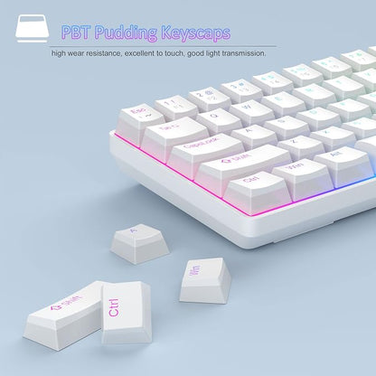 MageGee Portable 60% Mechanical Gaming Keyboard, Red Switch, PBT Pudding Keycaps RGB Backlit Compact 68 Keys Mini Wired Office Keyboard for Windows Laptop PC - White