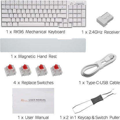 RK ROYAL KLUDGE RK96 Wireless Mechanical Keyboard with Magnetic Wrist Rest | 96 Keys Hot Swappable Wireless Gaming Keyboard with Software, Triple Mode BT5.0/2.4G/USB-C, Blue Backlight, Custom Switch