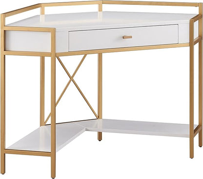 Leick Home 9230-WTGL Claudette Mixed Metal and Wood Desk, 48" W, White/gold