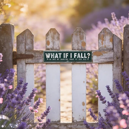 Vintage Garden Metal Tin Sign, What If I Fall Oh But My Darling What If You Fly, Rustic Farmhouse Dragonfly Wall Art, for Garden Yard Fence Porch Door, Outdoor Gardens Decoration, 15.7 x 3.9 Inches