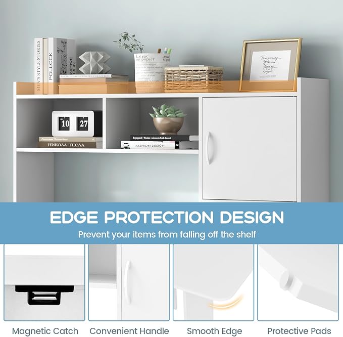 Tangkula L-Shaped Desk with Storage Hutch, Corner Computer Desk with Shelves & Cabinet, Modern Writing Study Table for Home Office, Laptop PC Workstation, White