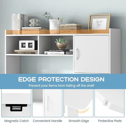 Tangkula L-Shaped Desk with Storage Hutch, Corner Computer Desk with Shelves & Cabinet, Modern Writing Study Table for Home Office, Laptop PC Workstation, White