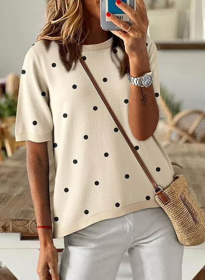 Dokotoo Womens Tops 2026 Casual Summer Crewneck Short Sleeve Striped Color Block Knit High Low Trendy Pullover Sweaters