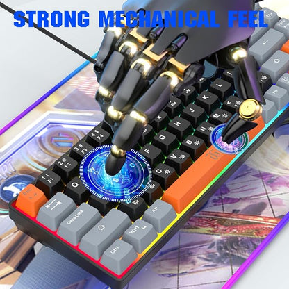 Snpurdiri 60% Percent Gaming Keyboard (68 Keys, Black-Grey-Orange) | Compact RGB Backlit Small Gaming Keyboard for Windows, PC, Laptop