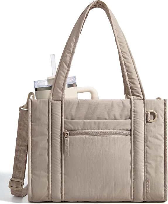 BAGSMART Boxy Tote Bag for Women, Crossbody Work Bag with Zipper | 3 Sizes Small Mini Tote Bag, Inner Tumbler Pocket Crush Bow Should Bag for Travel Work College