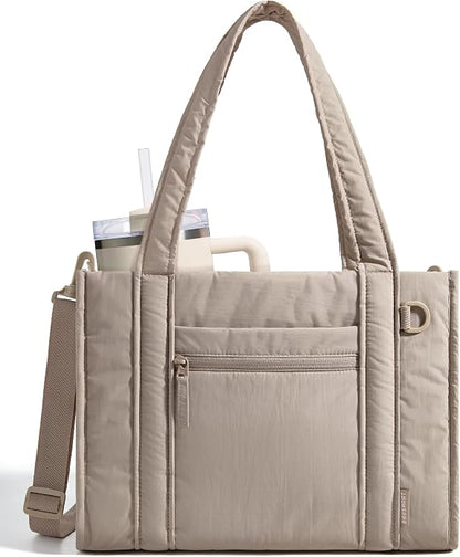 BAGSMART Boxy Tote Bag for Women, Crossbody Work Bag with Zipper | 3 Sizes Small Mini Tote Bag, Inner Tumbler Pocket Crush Bow Should Bag for Travel Work College