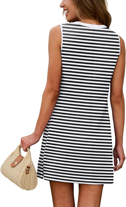 WIHOLL Casual Dresses for Women Crewneck Sleeveless Tank Dress Summer Spring Boho Vacation Clothes