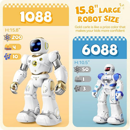 Ruko 1088 Programmable Robot Toy for Kids, Large Interactive RC Robot with App Control, STEM Learning Gift for Boys & Girls Ages 4 5 6 7 8 9, Gold