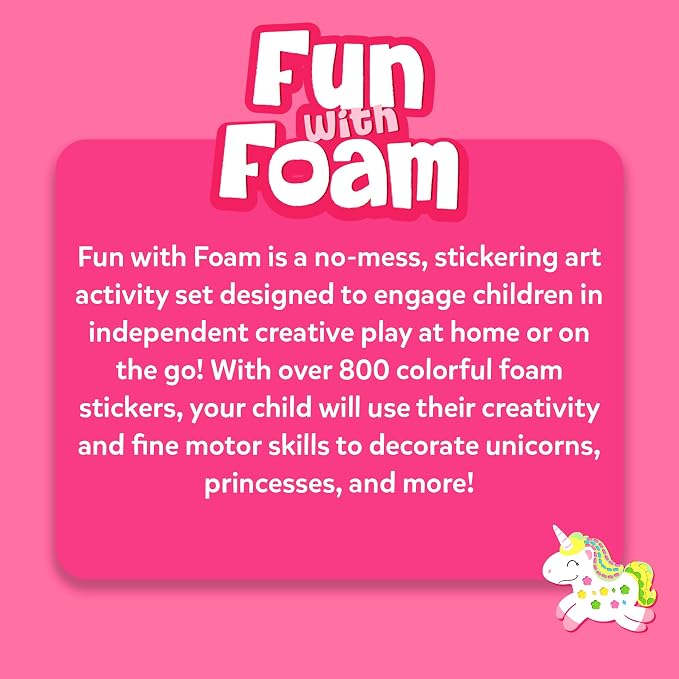 Skillmatics Foam Sticker Art Activity - Unicorns & Princesses, Mess-Free Fun for Kids, 800+ 3D Foam Stickers, DIY Felt Craft Kits, Gifts for Girls & Boys Ages 3, 4, 5, 6, 7