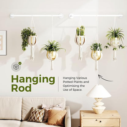 Bamworld Hanging Planters 2PCS for Indoor Plants Hanging Plant Holder Plant Hanger Indoor Ceiling Window Plant Shelves Wall Mount Black Metal Rod(Pot&Plant Not Included) White