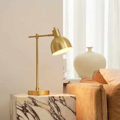 Globe Electric 61000058 18" Desk Lamp, Matte Brass Finish, Matte Black Metal Shade, Pivot Joint, On/Off Rotary Switch on Socket, E26 Base Bulb, Lamp for Living Room, Home Office