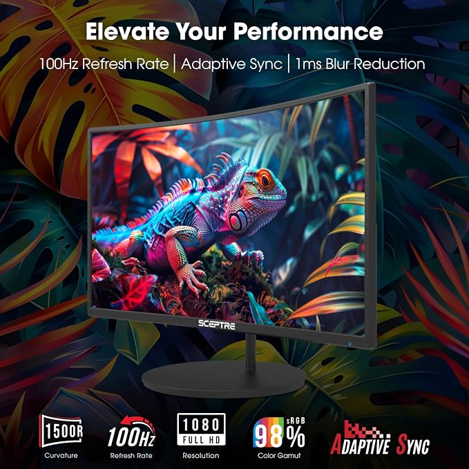 New! Sceptre Curved 24-inch Gaming Monitor 100Hz 1080p R1500 98% sRGB HDMI x2 VGA Build-in Speakers, VESA Wall Mount Machine Black 2026 (C248W-1920RN Series)