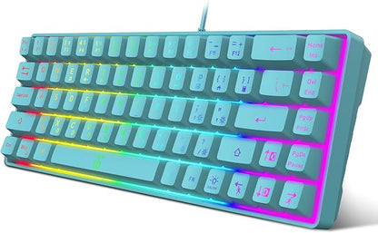 Snpurdiri 65% Membrane Gaming Keyboard, RGB (68 Keys,Blue) | Compact Wired Small Gaming Keyboard for PC/Mac Gamer, Typist, Travel, Easy to Carry on Business Trip