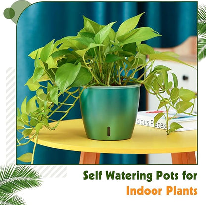 Self Watering Pots for Indoor Plants, 12-Pack 5'' Self Watering Planter with Drainage Holes, Small African Violet Pots with Water Indicator, Clear Wick Pot, White/Black/Blue/Rose Gold
