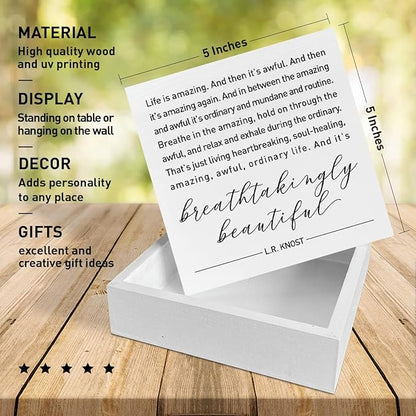 Home Office Desk Wooden Box Sign Decor, And It's Breathtakingly Beautiful, Inspirational Quotes Desk Decor Motivational Desk Decorations for Women Men Student Office Classroom School