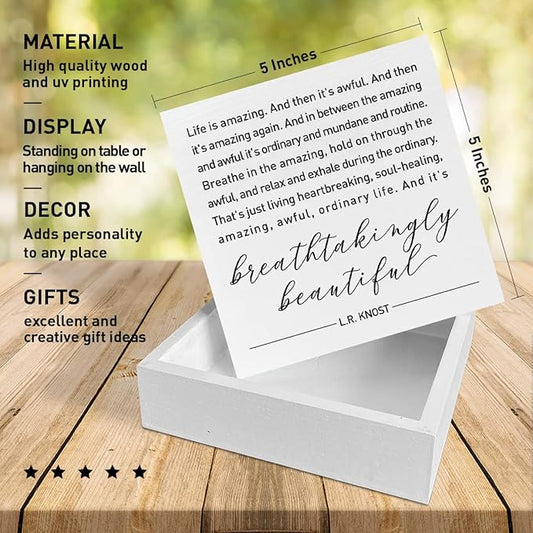 Home Office Desk Wooden Box Sign Decor, And It's Breathtakingly Beautiful, Inspirational Quotes Desk Decor Motivational Desk Decorations for Women Men Student Office Classroom School