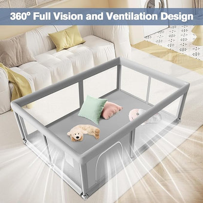 65×50 Inches Baby Playpen, Playpen for Babies and Toddlers, Baby Play Yards Indoor & Outdoor, Sturdy Safety Play Pen with Soft Breathable Mesh, Toddlers Activity Center with Anti-Slip Base