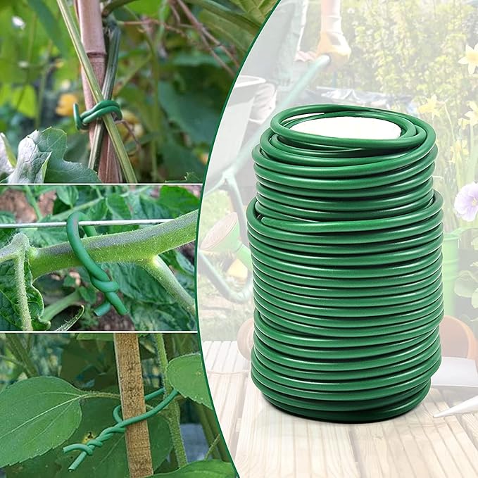 Decoroca Soft Plant Ties for Support - 65.6' Reusable Waterproof Plant Wire, 3.5mm Garden Twist, Office Organization and Decoration Binding（2pcs/Green）