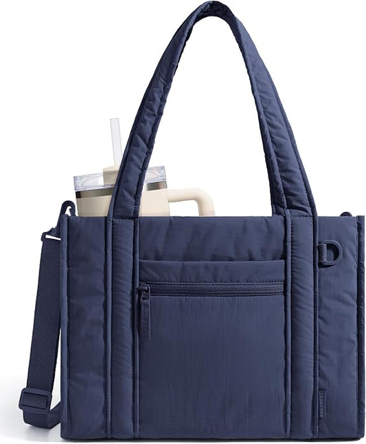 BAGSMART Boxy Tote Bag for Women, Crossbody Work Bag with Zipper | 3 Sizes Small Mini Tote Bag, Inner Tumbler Pocket Crush Bow Should Bag for Travel Work College