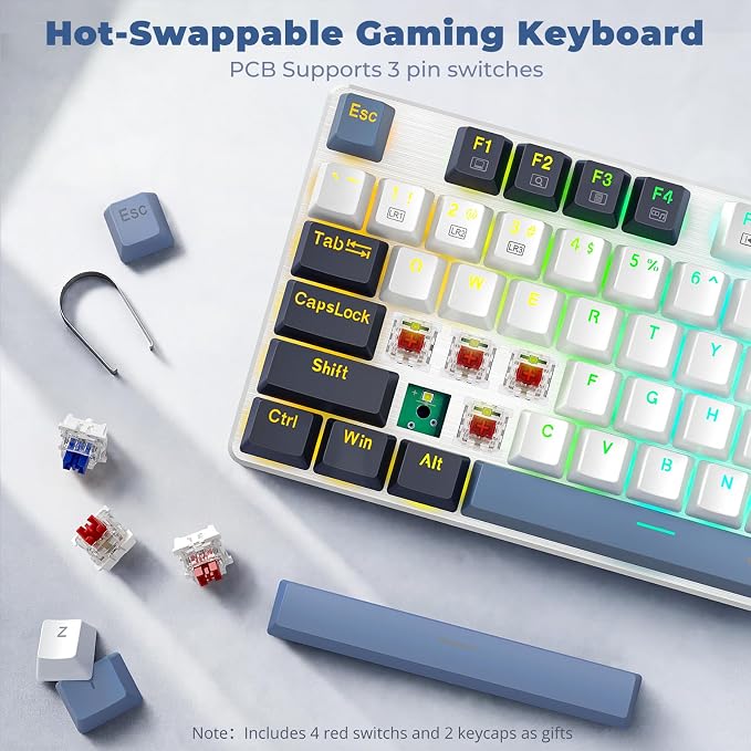 Redragon Mechanical Gaming Keyboard Wired, 11 Programmable Backlit Modes, Hot-Swappable Red Switch, Anti-Ghosting, Double-Shot PBT Keycaps, Light Up Keyboard for PC Mac, Blue