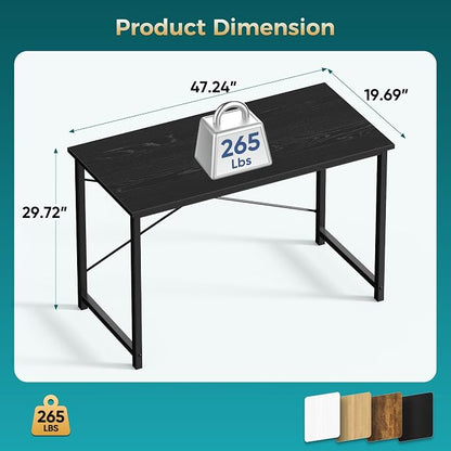 OLIXIS 47 Inch Computer Office Desk for Small Spaces, Writing Gaming Work Desk Modern Study Table with Storage Bag & Headphone Hook Home Bedroom, Black | Computer Writing Workstation, Strong Metal Frame, Small Spaces Home Bedroom Dorm, Black