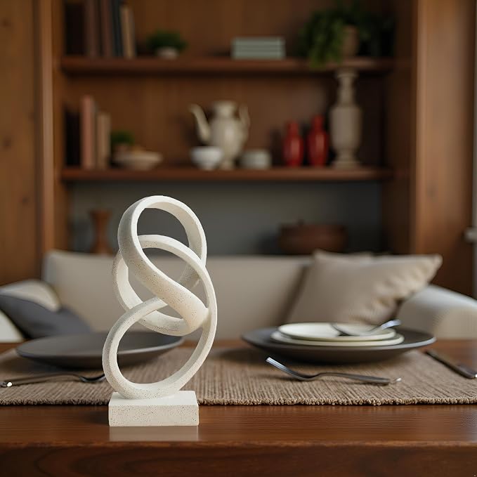 10" Modern Abstract Ribbon Decorative Sculpture, Knot Sculptures,Home Decor,Coffee Table Statues,Dining Living Room Desk Decor（White）