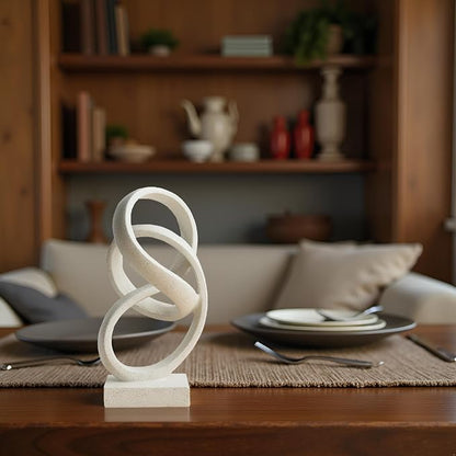10" Modern Abstract Ribbon Decorative Sculpture, Knot Sculptures,Home Decor,Coffee Table Statues,Dining Living Room Desk Decor（White）