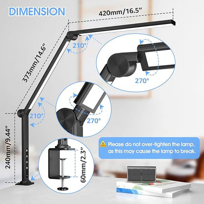 ShineTech LED Desk Lamp with Clamp, Architect Desk Lamp with Dual Light and Adjustable Swing Arm, 4 CCT Modes & 5 Brightness Levels Desk Light