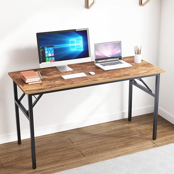 SogesGame Computer Desk,55 Inch Modern Simple Style Folding Tables,Home Office Writing Desk, Space Saving Foldable Table, No Install Needed, Retro Black