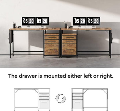 Maihail Small Desk with Drawers, Office Desk with Storage Shelves, Brown2 | 47 Inch Desktop, Metal Frame, 3 Fabric Drawers, Storage Shelves, Computer & Writing Desk, Office Gaming Workstation