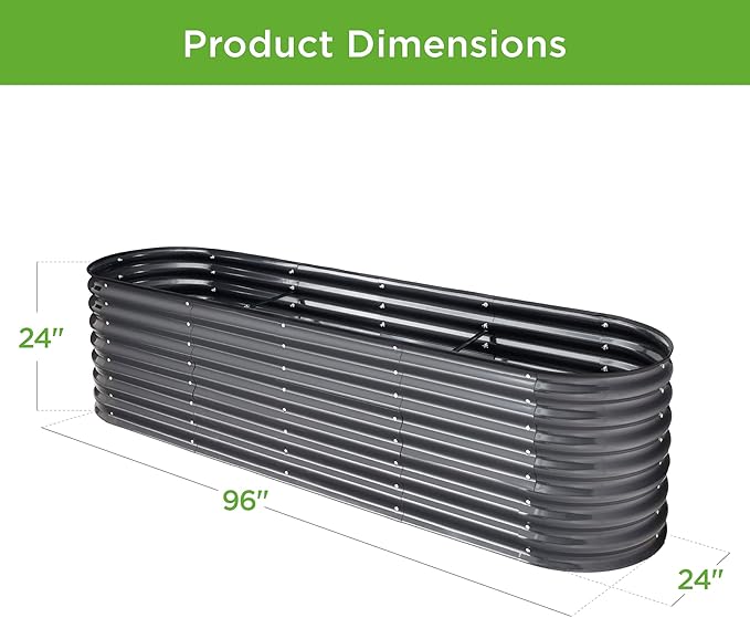 Best Choice Products 8x2x2ft Metal Raised Garden Bed, Oval Outdoor Deep Root Planter Box for Vegetables, Herbs w/ 4 Support Bars, 215 Gal Capacity - Charcoal